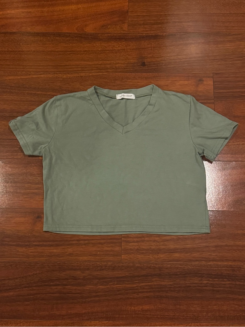 Boxy V-Neck Crop Top in Sage Green